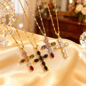 Elegant Gold and Silver Cross Pendant Necklace, stainless steel nickel free